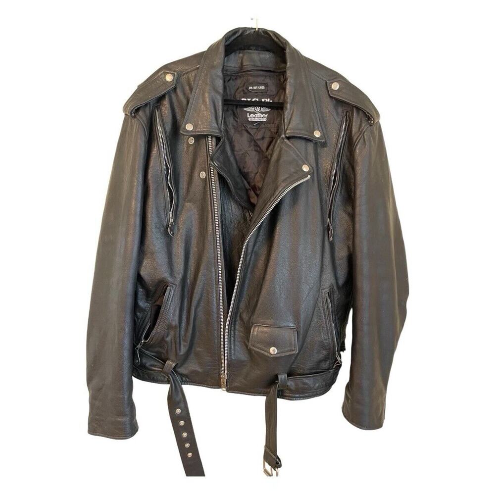 Vintage Big B’s Leather Motorcycle Jacket Gadsden Patch 2XL - Picture 2 of 10